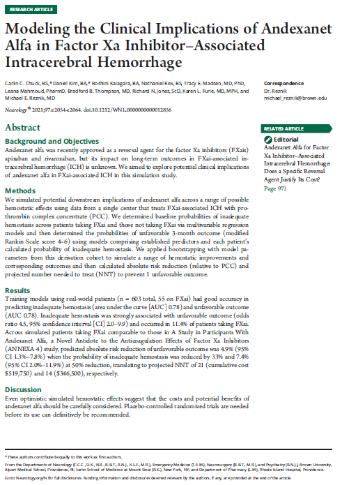 Modeling The Clinical Implications Of Andexanet Alfa In Factor Xa ...